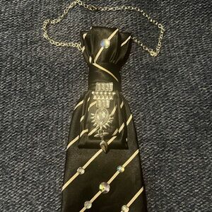 Black and White Striped Tie with Rhinestone Accents